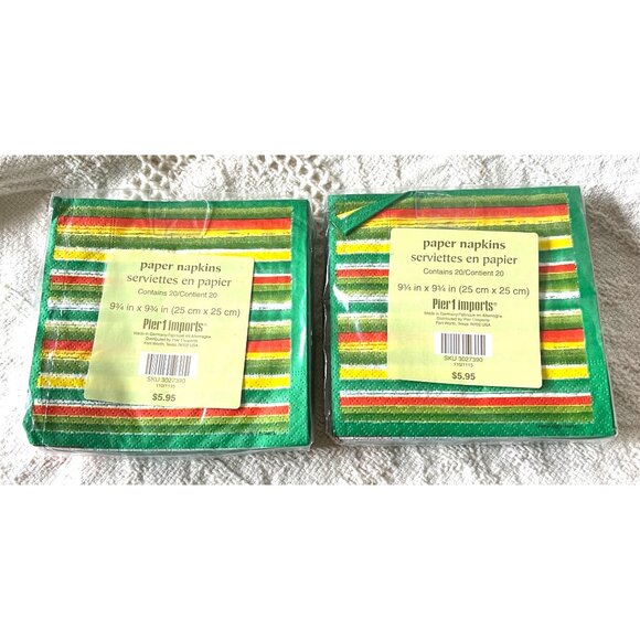 Pier 1 NIP Colorful Checkered & Striped Paper Napkins 20 ct Spring/Carrot/Easter - Picture 2 of 2